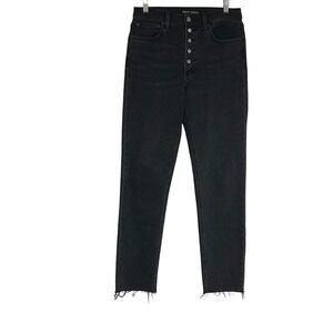Denim Forum The Yoko High Rise Slim Jeans Black Button Fly Raw Hem Size 27